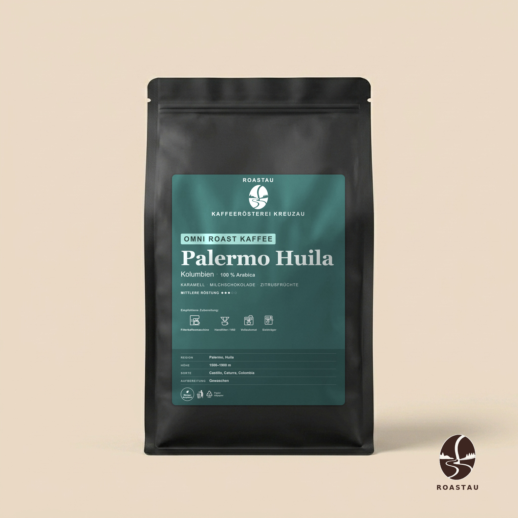 Palermo Huila — Colombiaanse Arabica – karamel, melkchocolade, citrusvruchten, rode vruchten | Roastau